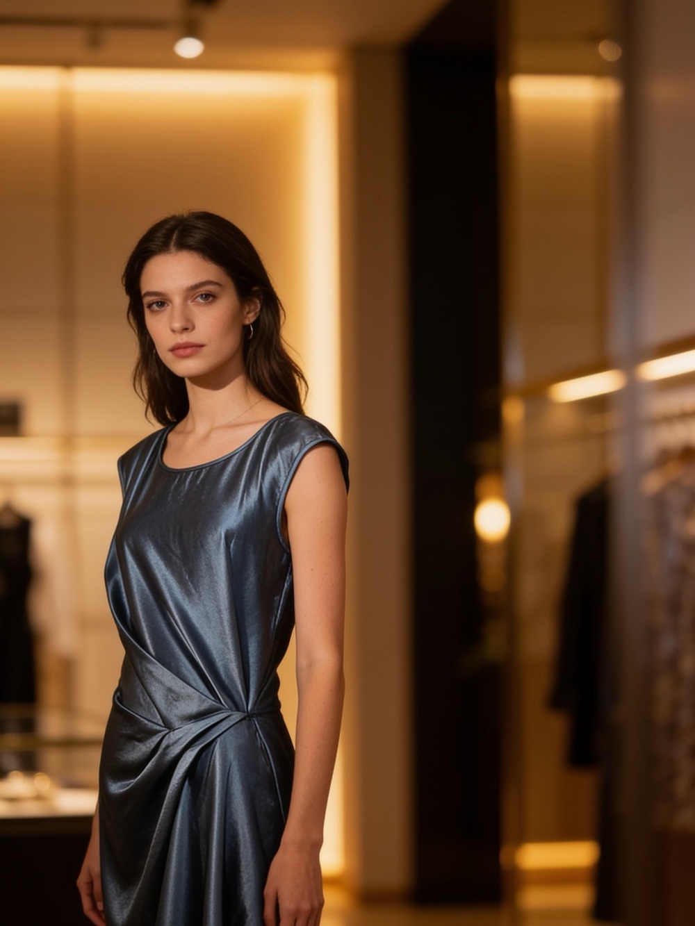 RACHEL Rachel Roy Metallic Navy Twist-Waist Midi Dress
